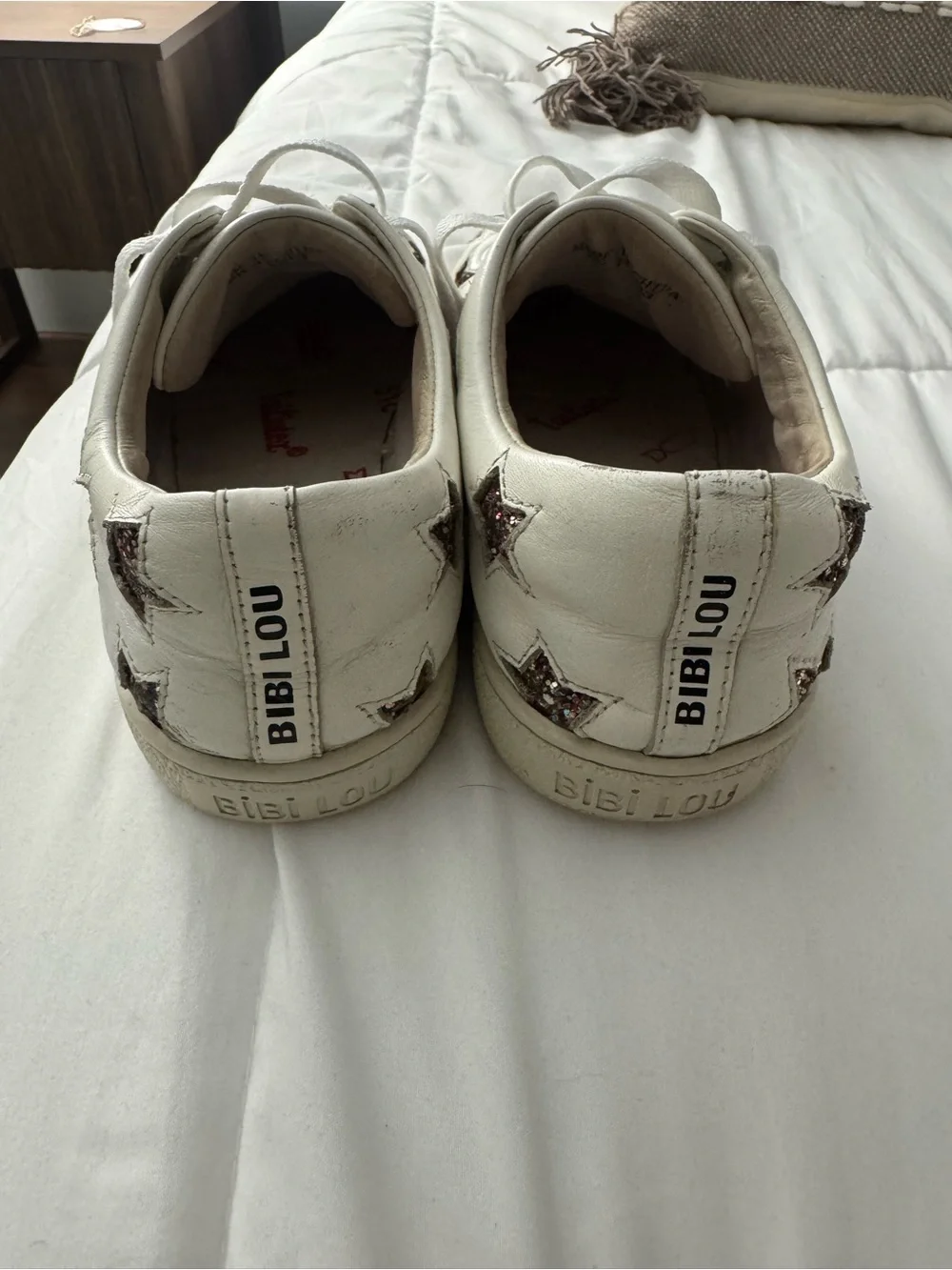 Bibi Lou Women’s White Sneakers with Pink Glitter Stars